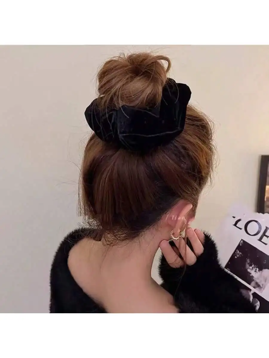 

4Pcs Large Velvet Hair Scrunchies For Thick Hair, Soft Elastic Hair Ties For Face Washing & Daily Use