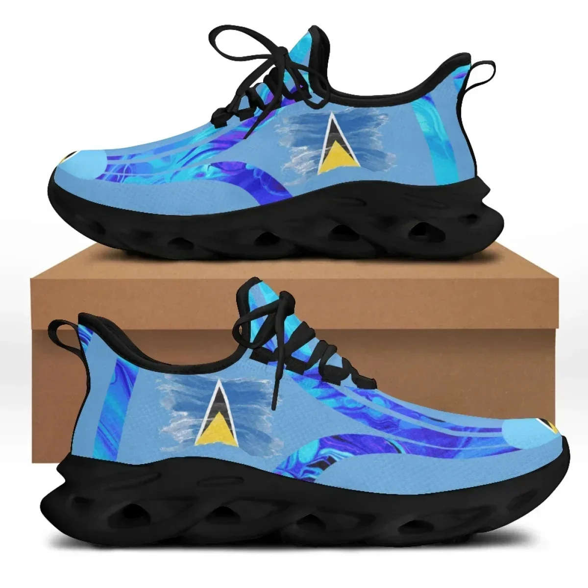 Saint Lucia Printing Women Lace Up Flat Shoes Summer Mesh Breathable Custom National Sneaker Shoes for Girls Light Flats