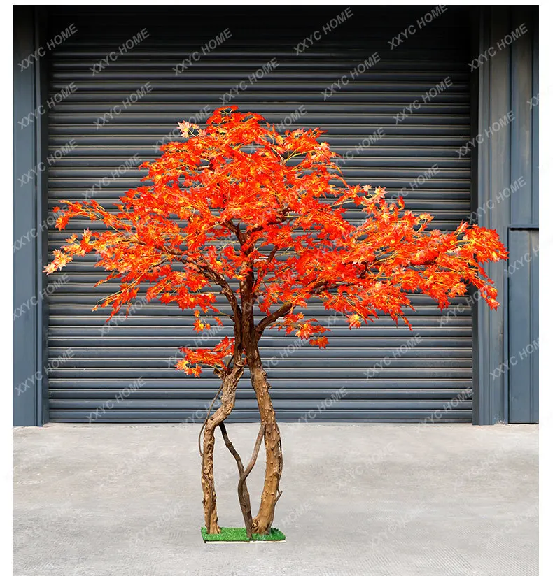 Solid Wood Imitative Tree Red Maple Chinese Large Floor Landscape Fake Trees Hotel Mall Modeling Decoration