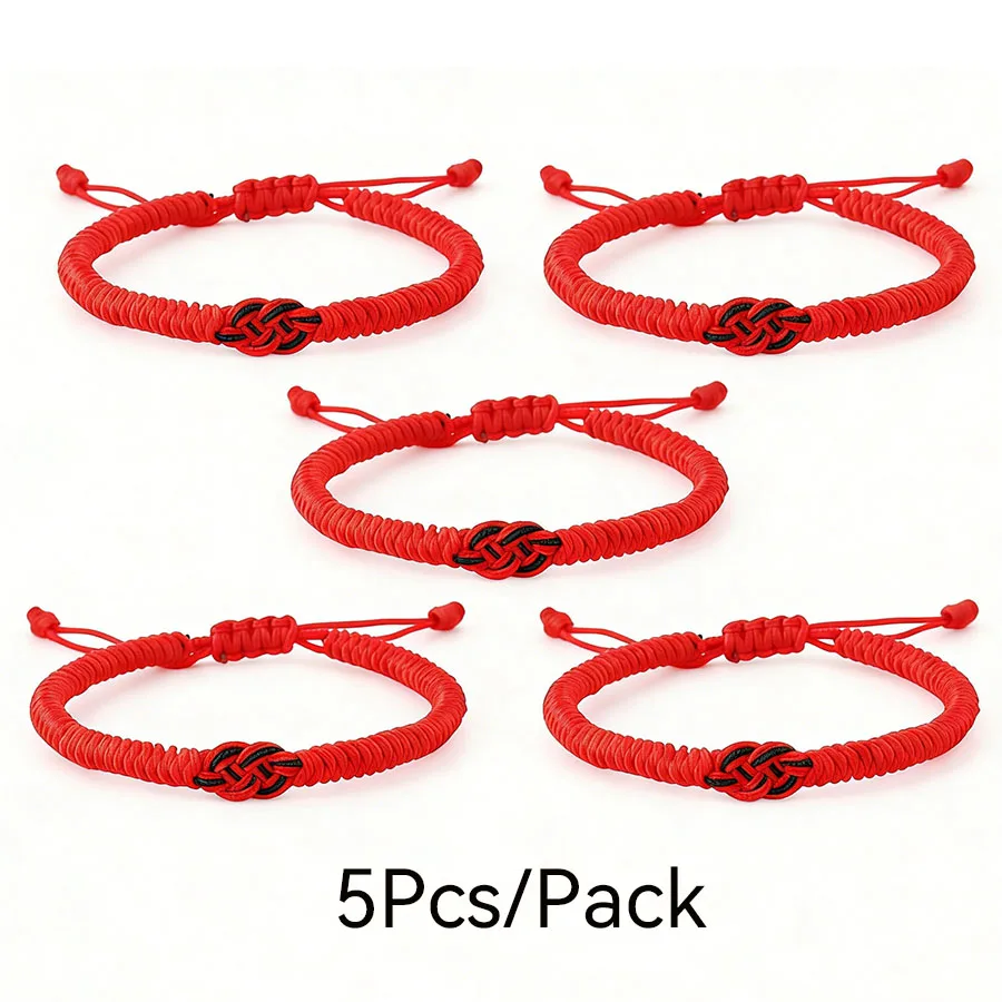Wirtschaftliches 5er-Pack Glücksarmband in Rot und Schwarz, Unisex, handgefertigt, verstellbar, für Freunde, Paare, Geschenk, Pulseira-Schmuck