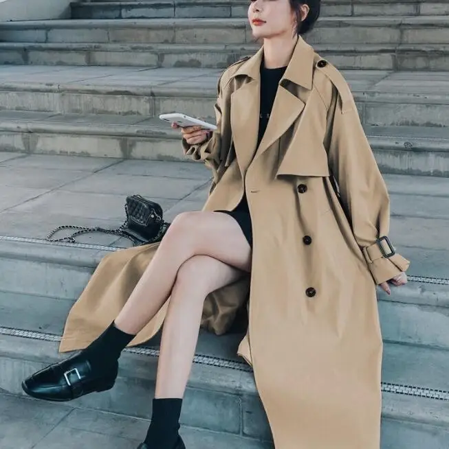 Autumn Clothes Women 2023 Lapels Double Row Buttons Long Windbreaker Women Work Jacket Trench Coat for Women Tops Overcoat