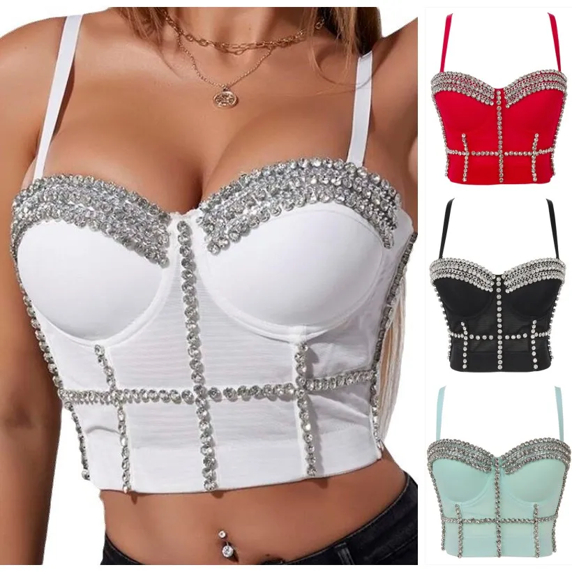 

Beadings Luxury Women Sexy Bustier Elegant Top Lady Wedding Party Corset Camis Nightclub Women Pearl Padded Camis Tanks Tops