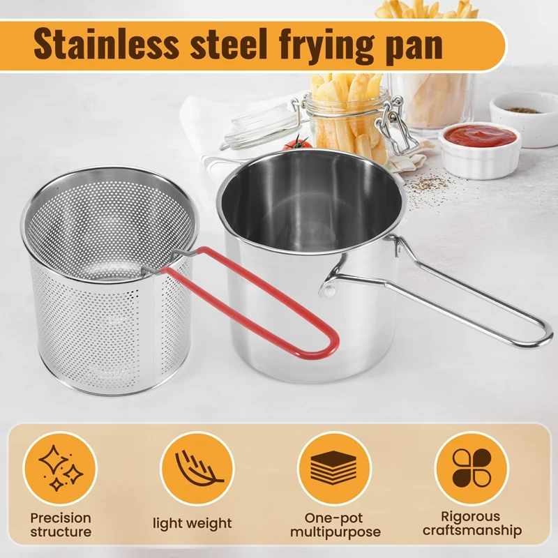 Stainless Steel Deep Frying Pot Tempura French Fries Fryer with Strainer Chicken Fried Pans Kitchen Cooking Tool