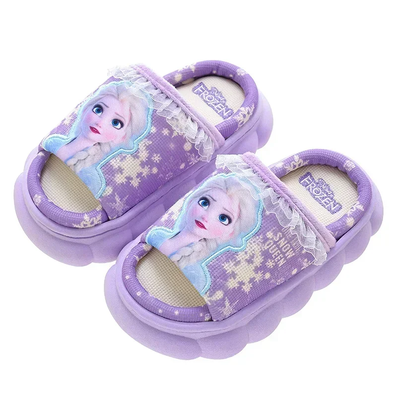 Disney Frozen Princess Elsa Cartoon Cotton Slippers for Girls Summer Indoor Casual Preservation Non slip Children\'s Plush Shoes