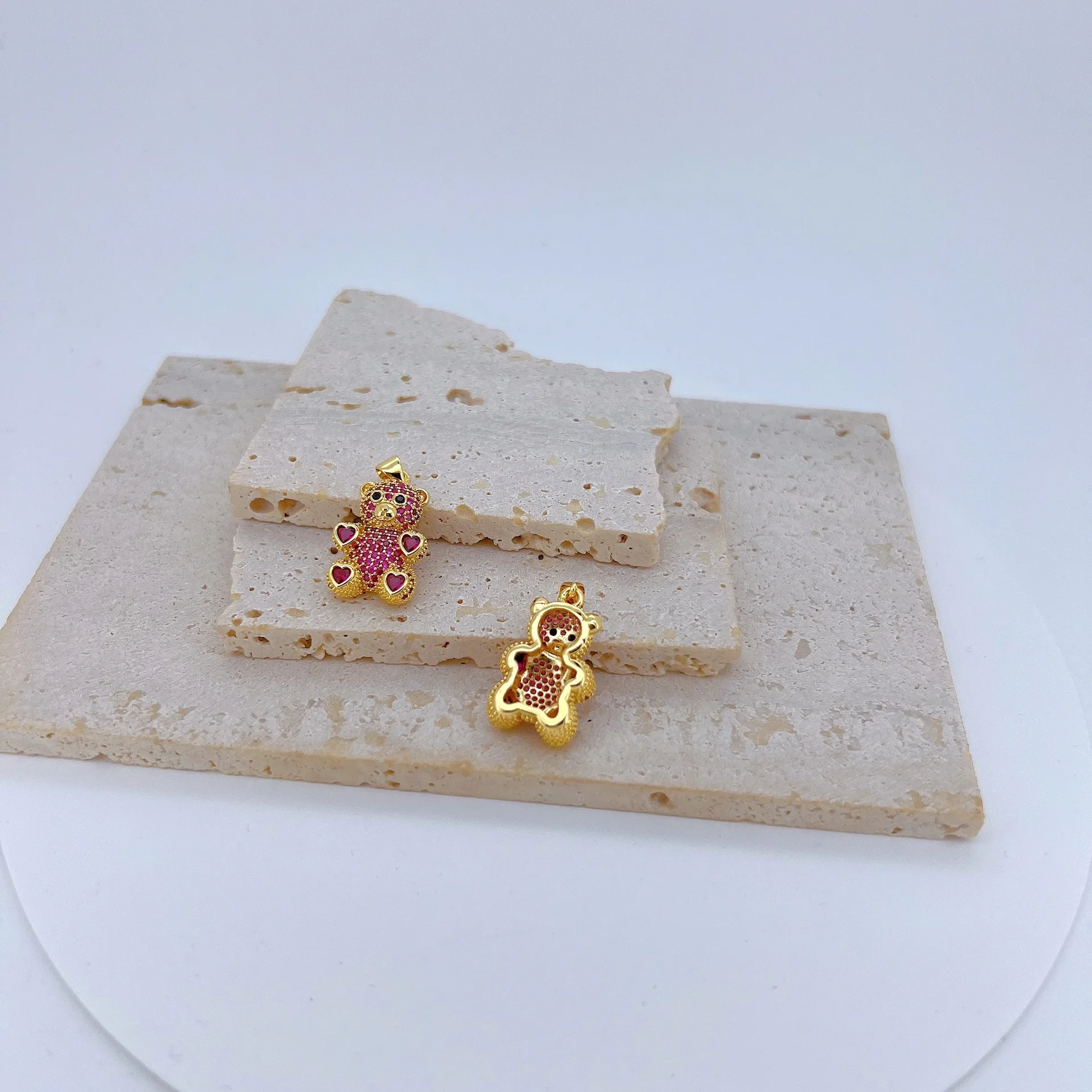 3Pcs Bear Pendant Diy Jewelry Making Supplies Inlay Colorful Zircon Cross Plated Necklace Accessorie High Quality Gift Wholesale