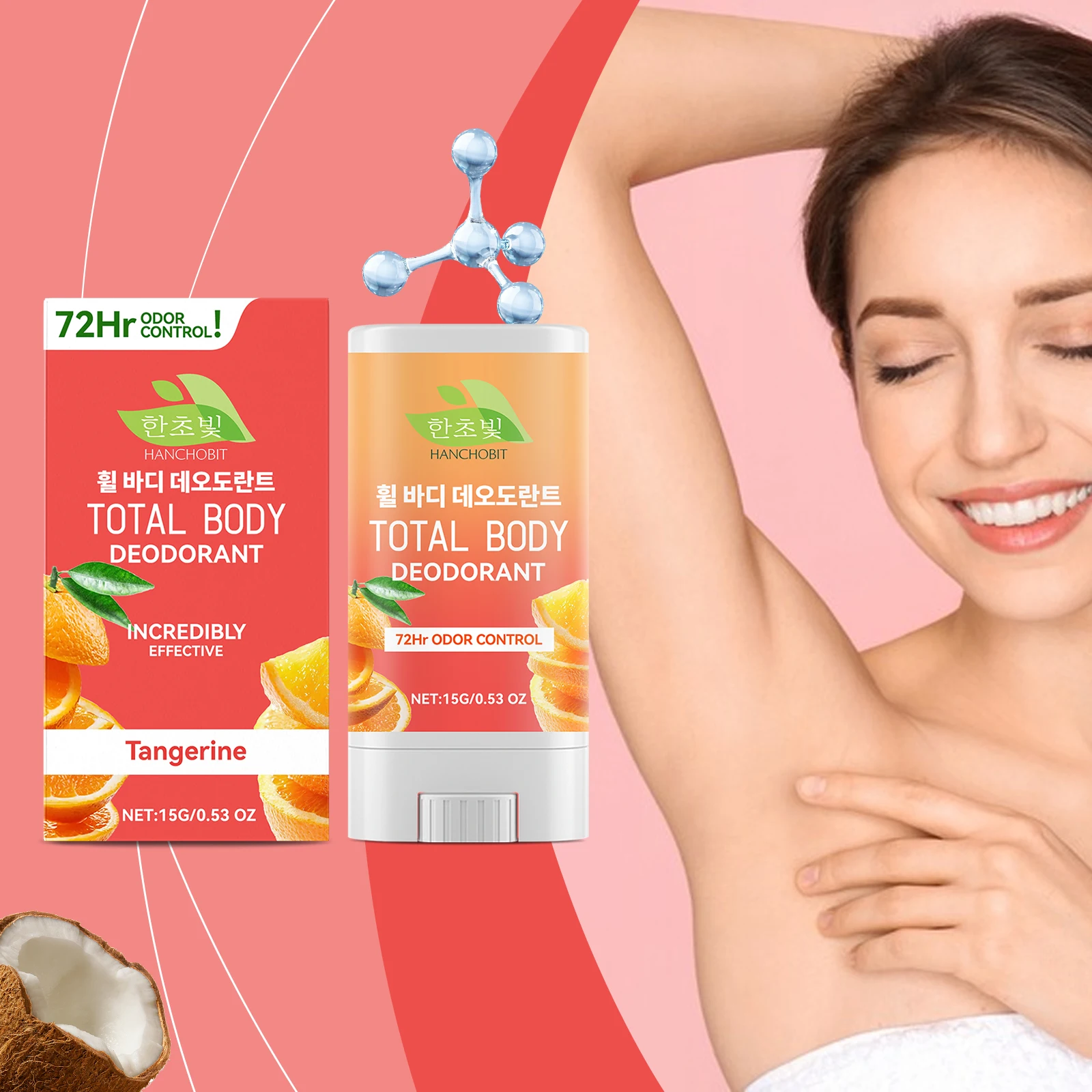 토탈 바디 데오도란트 – 72시간 냄새 조절, 천연 귤 향, 알루미늄 프리 및 잔인성 프리(0.53온스)"