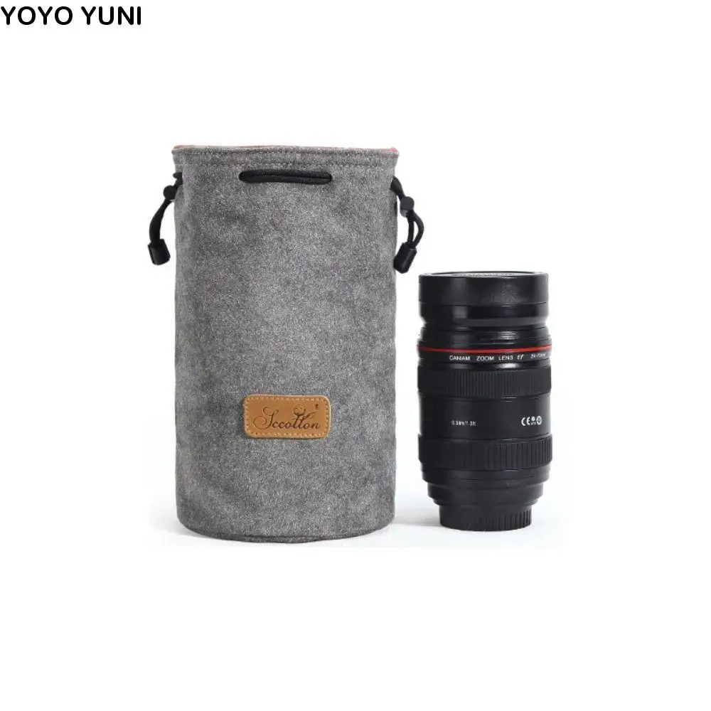 

Soft Camera Storage Bag Portable Polar Fleece Lining DSLR Drawstring Bag Handbag Adjustable Strap Lens Pouch Traveling