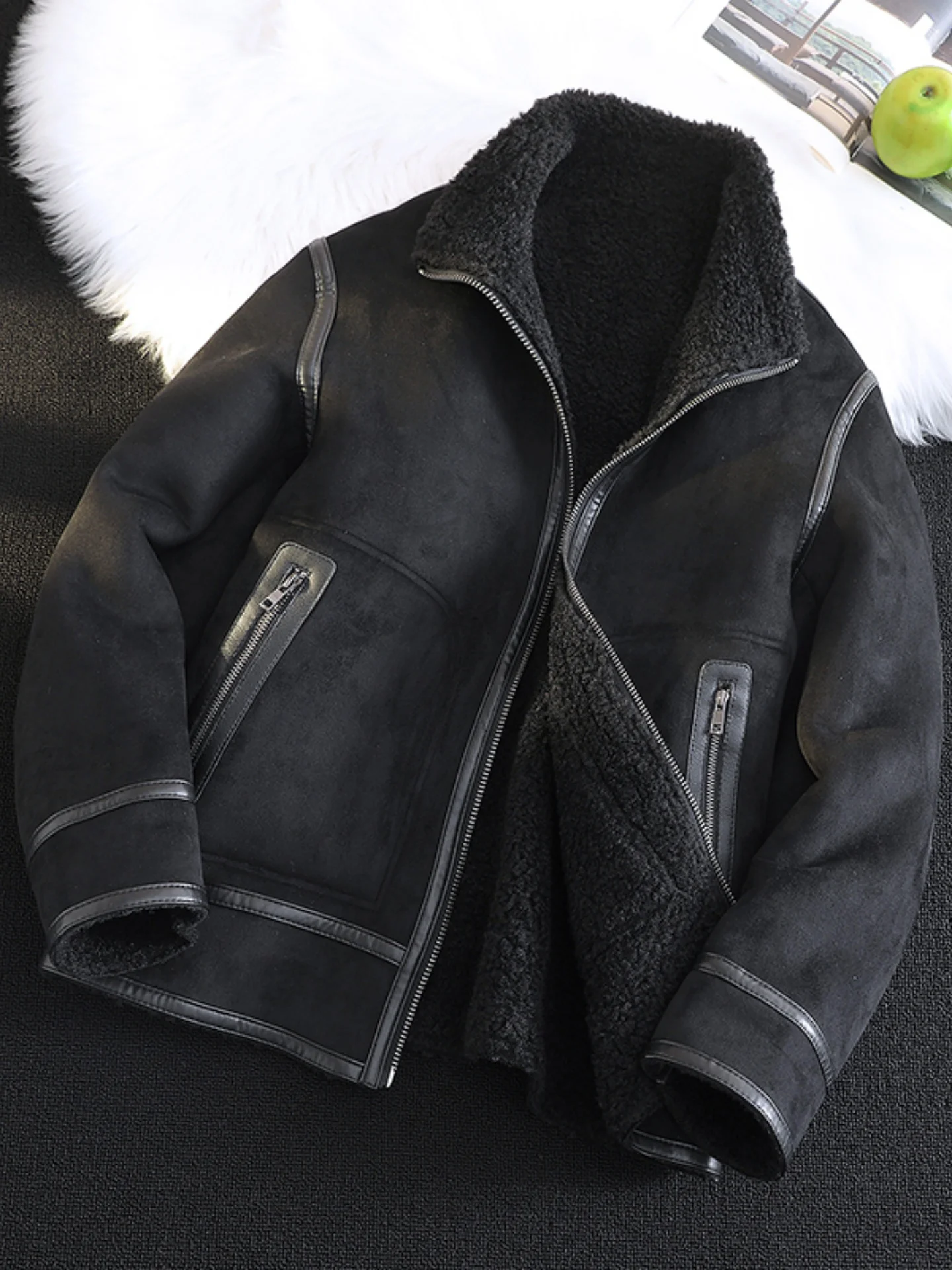 

Мужская зимняя утепленная куртка из замши на флисовой подкладке, двусторонняя, из овчины и хлопка, теплая, молодежная, в американском стиле, верхняя одежда