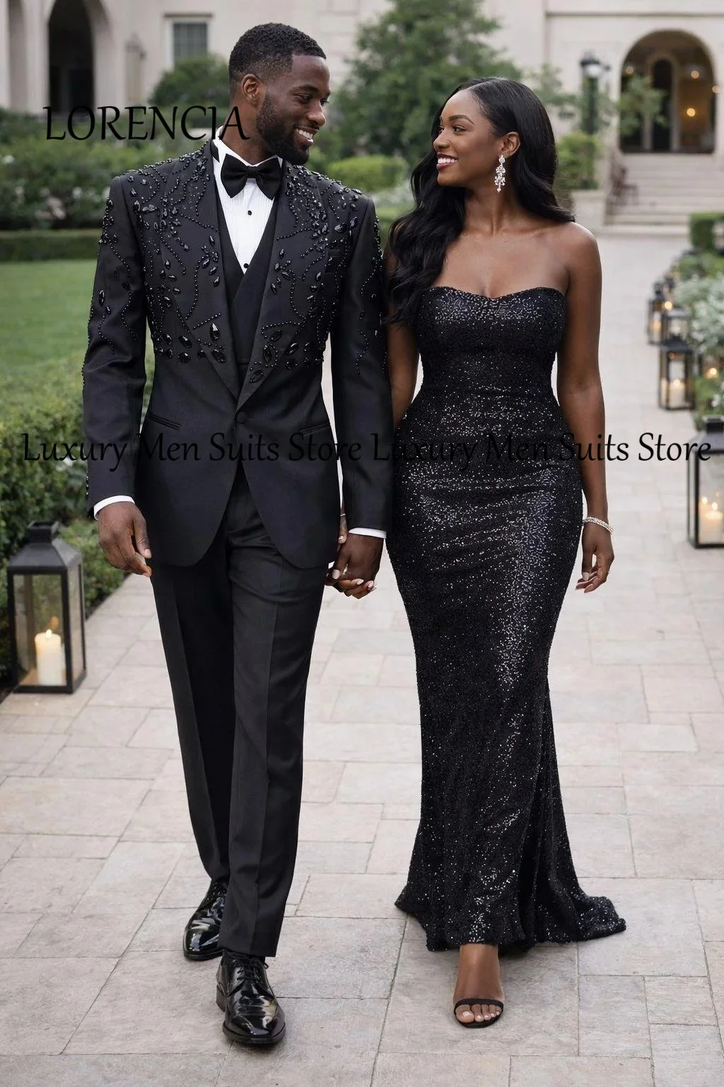Terno Masculino de Luxo 3 Peças 2026: Smoking de Cristal com Lapela Xale, Corte Slim, Conjunto Formal para Baile de Formatura e Festas, Feito Sob Medida - Terno Masculino Completo