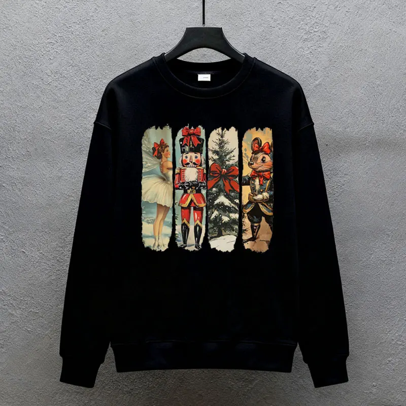خمر الباليه وكسارة البندق Coquette القوس ماوس أشجار عيد الميلاد Png ريترو جرلي الشتاء طويلة الأكمام الحرارية هوديي البلوز #3