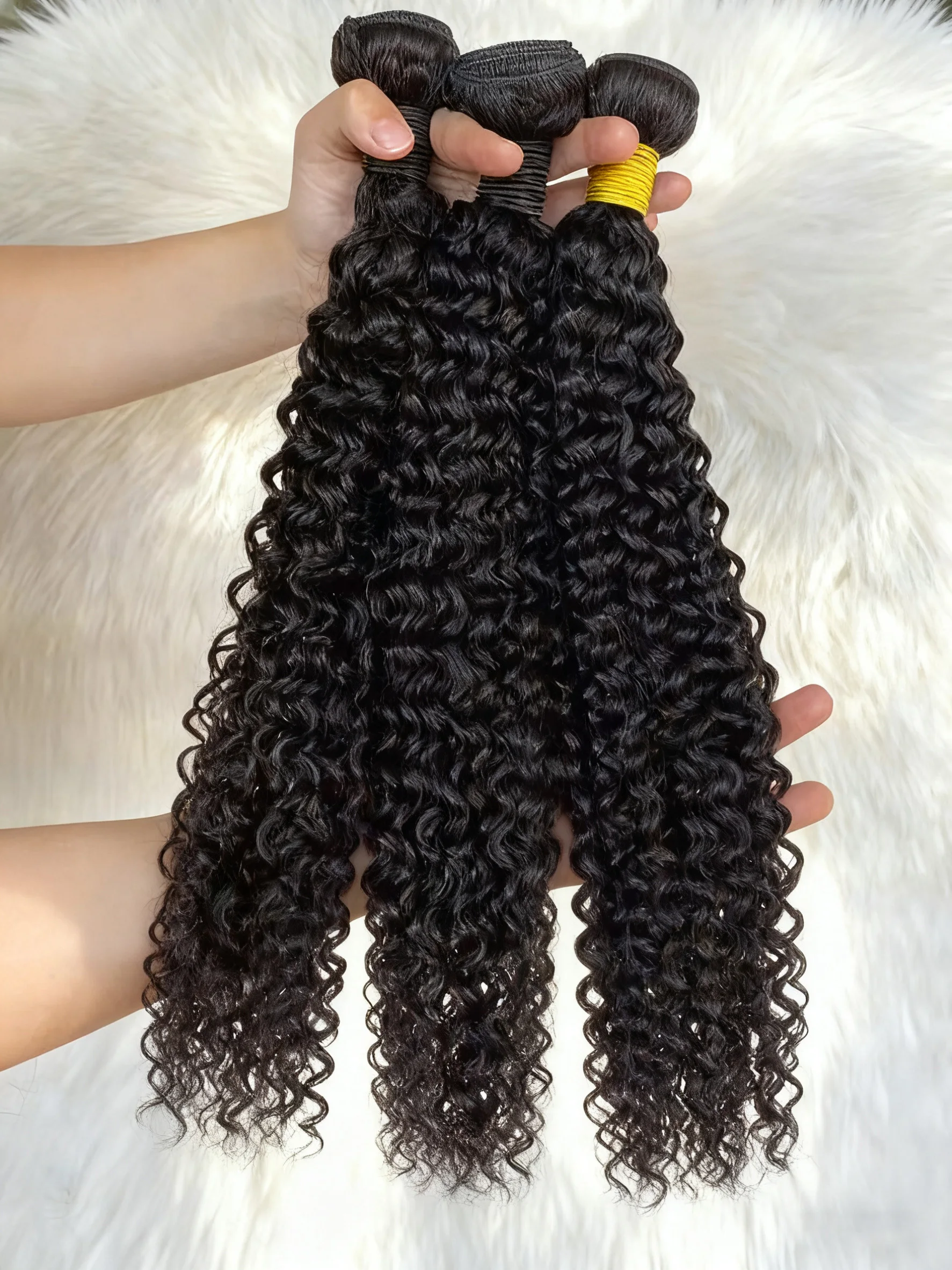 

12A Deep Wave Extensions Human Hair Bundles 100% Unprocessed Brazilian Curly Remy Double Weft Bulk Thick Natural Black Bundle