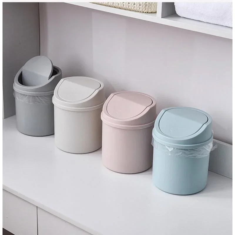 Mini Desktop Small Covered Trash Can Solid Nordic Style Household Bedroom Garbage Storage Tool Workspace Cleaning Storage Bin