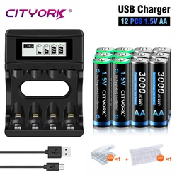 CITYORK 1.5V AA Li ion Rechargeable Battery 3000mWh 1.5 V AA Lithium ion Rechargeable Batteries With1.5V AA AAA Battery Charger