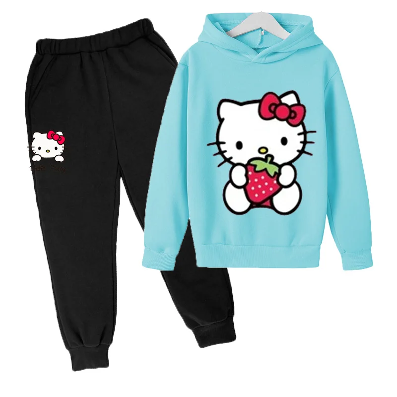 Kids Spring and Autumn Hoodies 2-12 Year Old Boys and Girls Casual  Sports Two Piece Set Hello Keiti Hot Selling Top+Pants