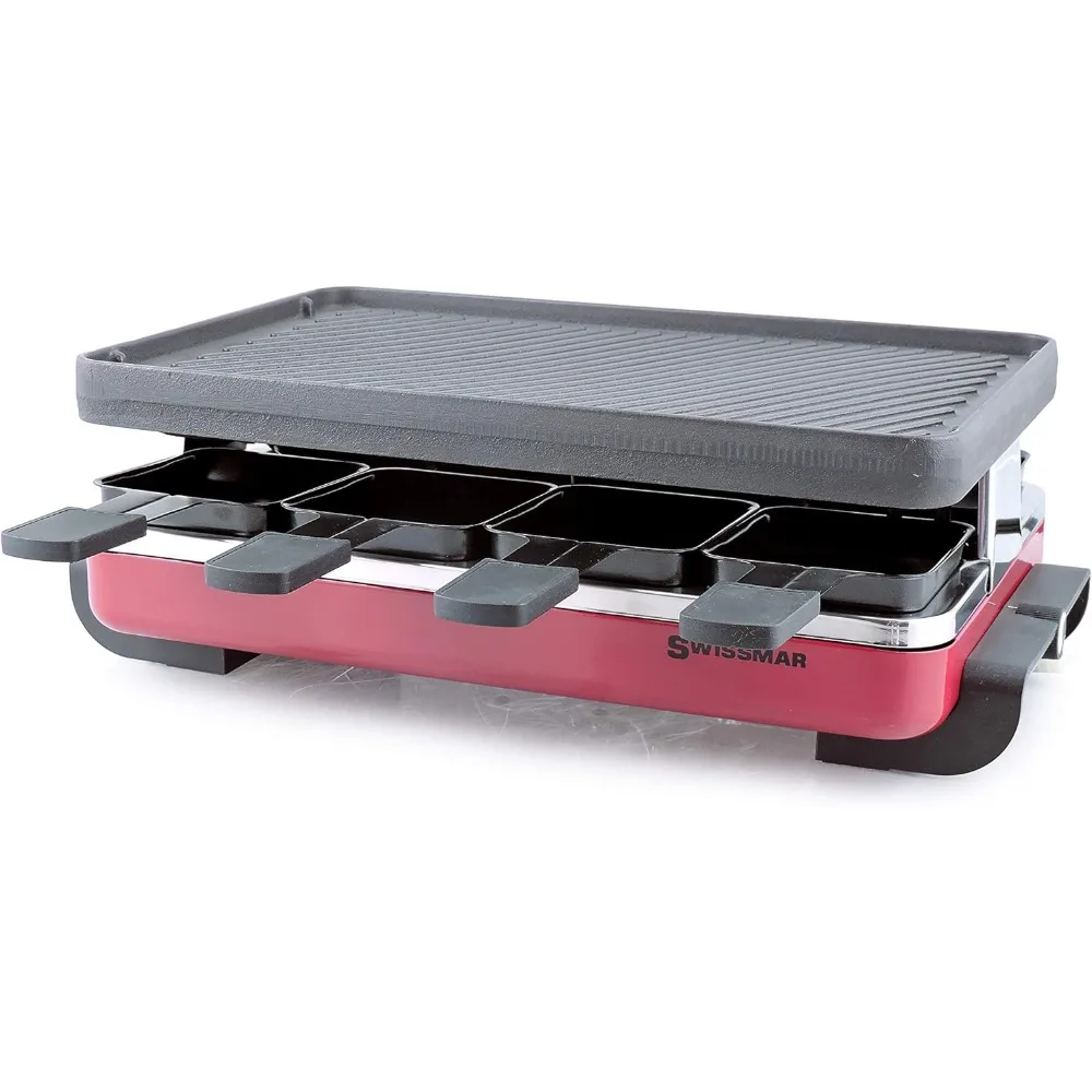 Raclette KF-77046 Classic para 8 personas, placa de Gril Reversible de hierro fundido/parte superior de crepé, Color Rojo