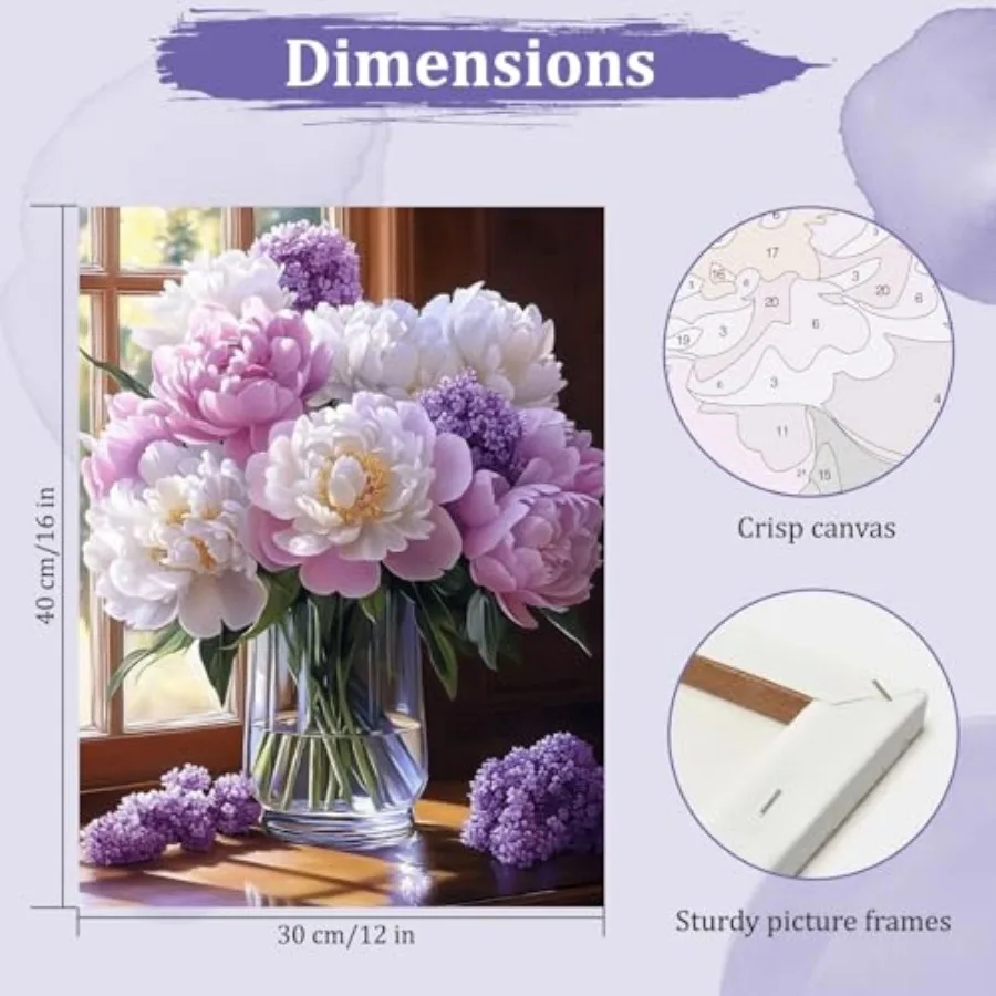 Flowers Paint by Numbers Kits for Adults Beginners with Wooden Frame, Easy Canvas Paint by Numbers Windowsill Flowers, DIY Oil - view 2