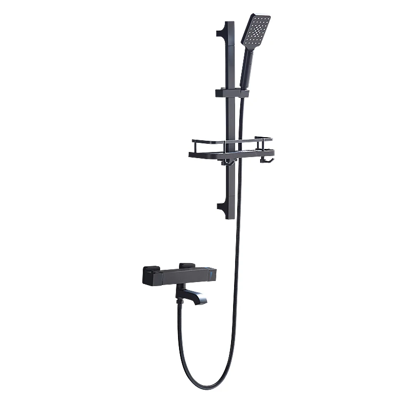 

European bathroom rain shower thermostatic shower set household, black shower easy to lift