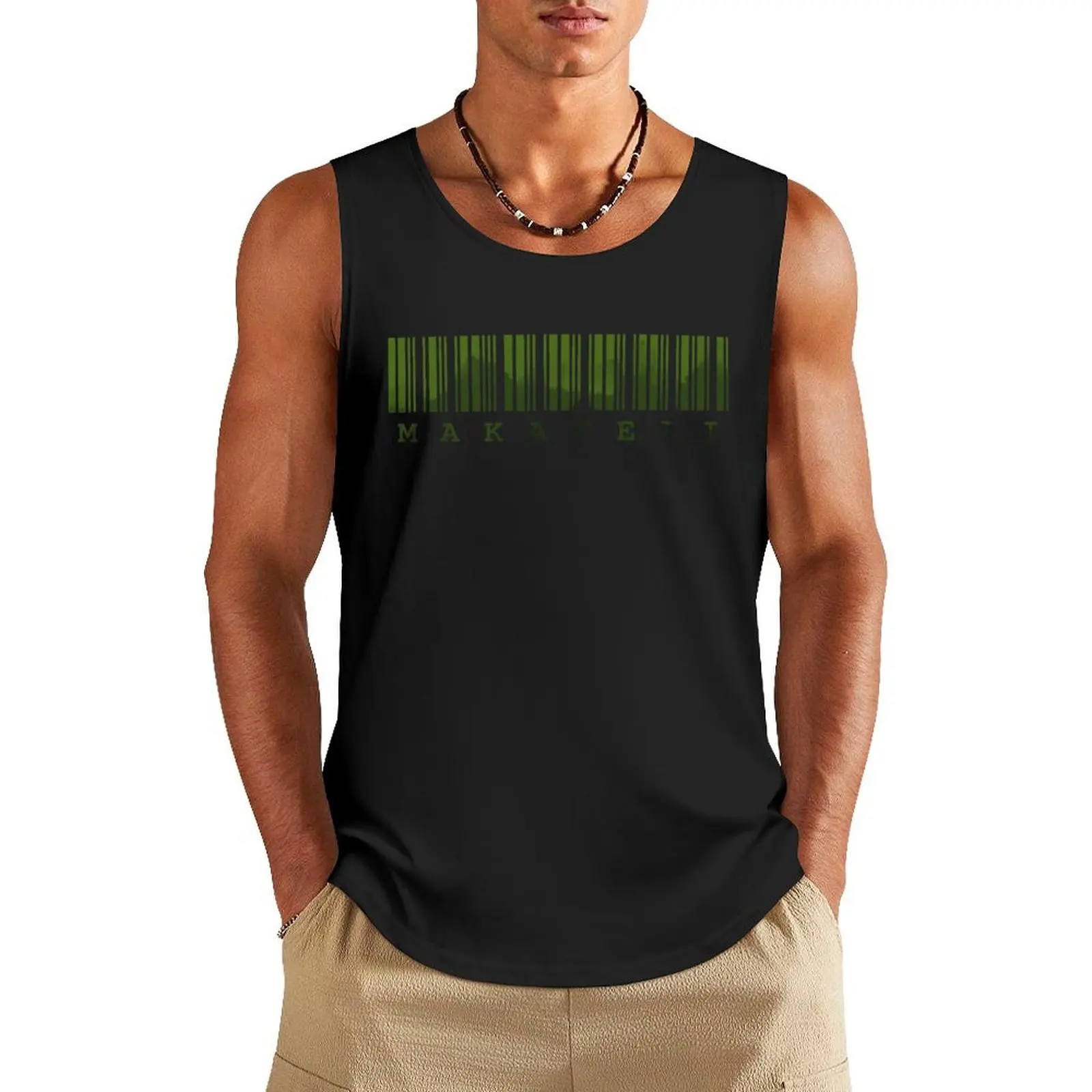 Makaveli Barcode Green 6# Tank Top t-shirts man sleeveless shirt man