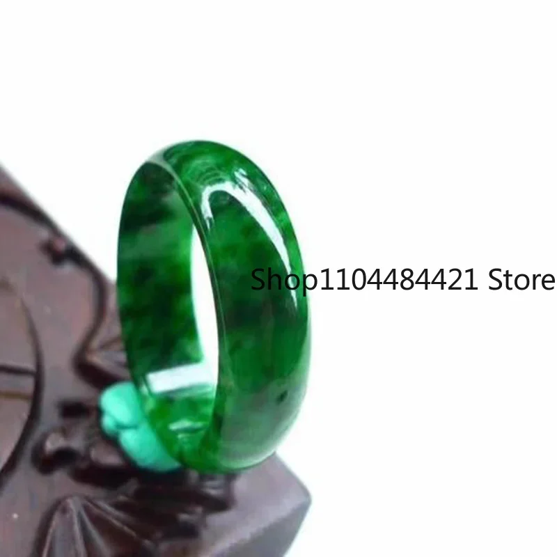 Jade Ring Natural Burmese Jadeite Ring Jewelry Fine Jewelry Dry  Flowering Green Finger Ring Men Women Emerald Jades Stone Rings view 2