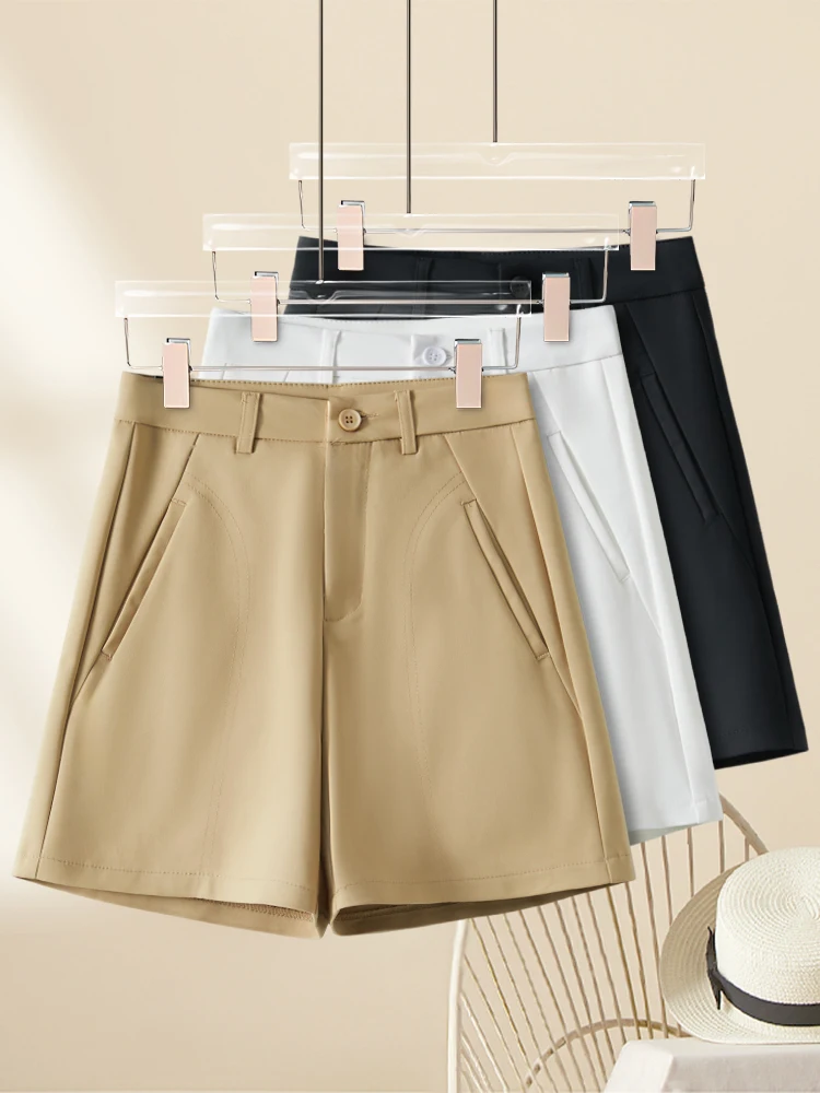 

High Waist A-Line Wide Leg Pants Women's Summer Thin Casual Short Pants Korean Style Commute Wind Cotton Blend Shorts