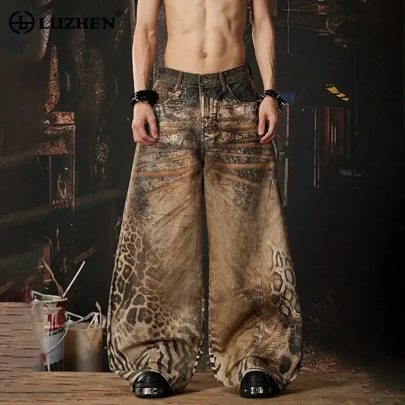 LUZHEN 2026 New Original Y2K Style Baggy Tie-dyed Pattern Wide Leg Casual Jeans Men's Fashion Street Handsome Denim Pants JY6667