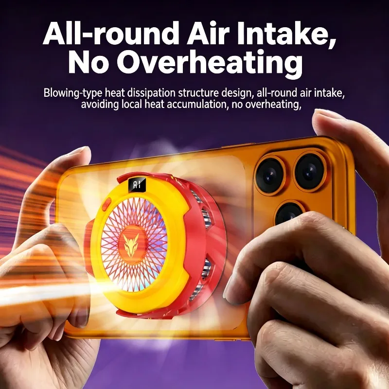 K59 Magnetic/ Clip Semiconductor 100-speed Adjustable Phone Cooler with Digital Display RGB Colorful Lights Cooling Fan Radiator