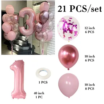 21個粉紅色40吋數字鋁箔乳膠氣球,生日快樂派對裝飾,適合兒童、女孩、寶寶,1、2、3、4、5、6、7、8、9歲用品 6 最佳銷售 3個氣球 - №3