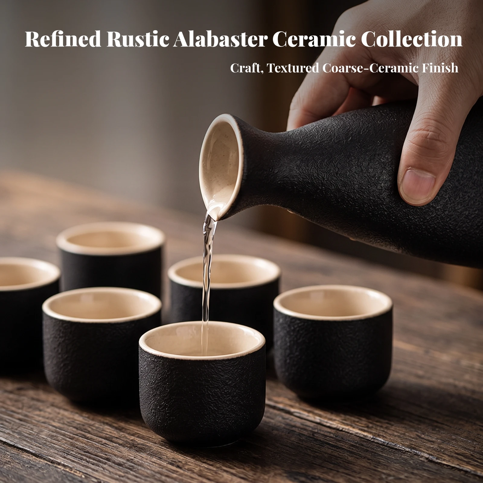 7 Pieces Ceramic Sake Set Matte Sake Bottle with Cups Pottery Textured Long-Lasting for Hosts, Home Dining, Tasting Nights
