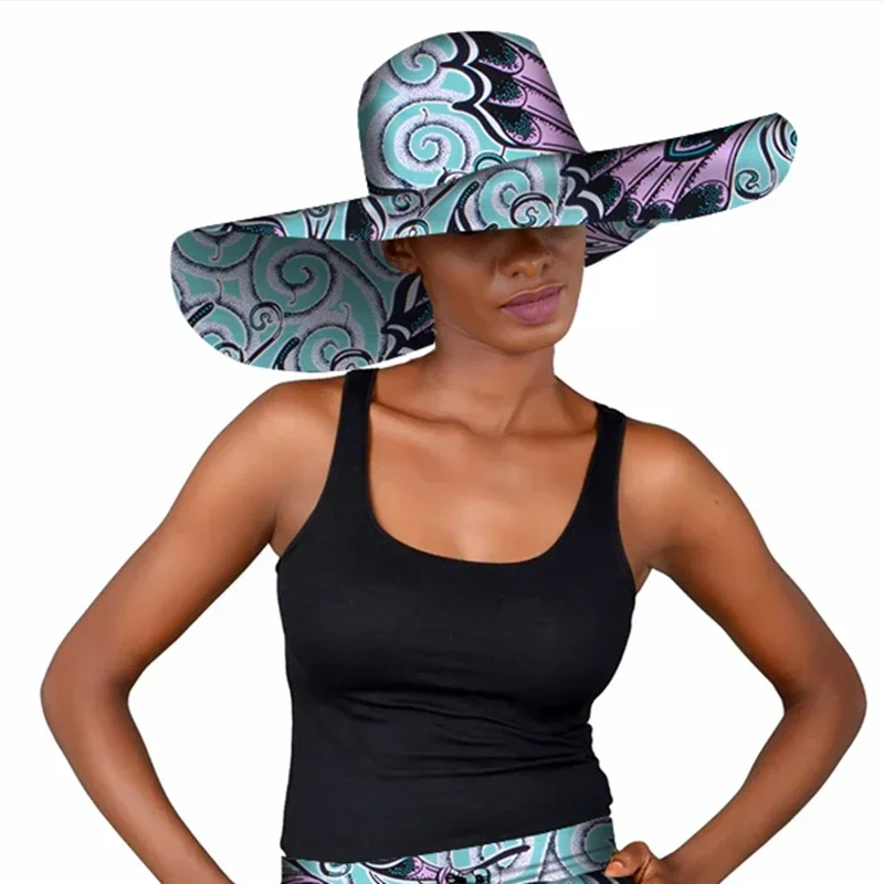 African Fashion Style Cap Hat for Women Handmade Ankara Print Summer Big Hats Cotton Fabric One Size WY5242