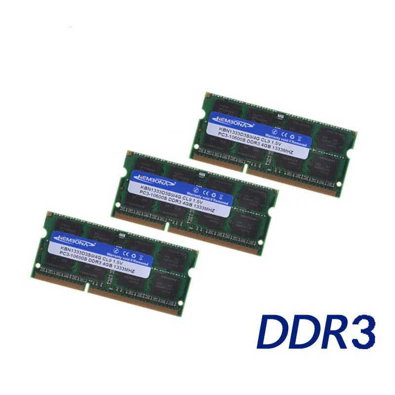 KEMBONA Sodimm Ram 메모리 노트북 DDR3 2GB 4GB 8GB DDR3 PC3 8500 1066MHz DDR3 PC3 10600 1333Mhz DDR3 PC3 12800 1600MHz 204pin