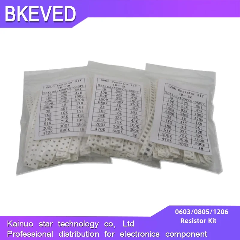 

0603 0805 1206 SMD Resistor Kit Assorted Kit 1ohm-1M ohm 1% 33valuesX 20pcs=660pcs Sample Kit