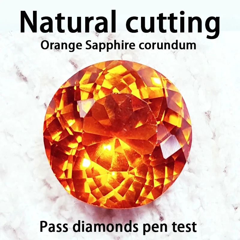 Natürlich geschnittener orangefarbener Saphir, rund, synthetischer Korund, Pass-Diamanten, Stifttest, Edelsteinsteine