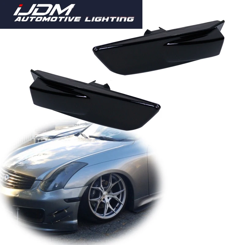 For 2003 2004 2005 2006 2007 Infiniti G35 2 doors coupe Smoked Lens Front Bumper Side Marker Light Cover Shells No Bulb / Socket