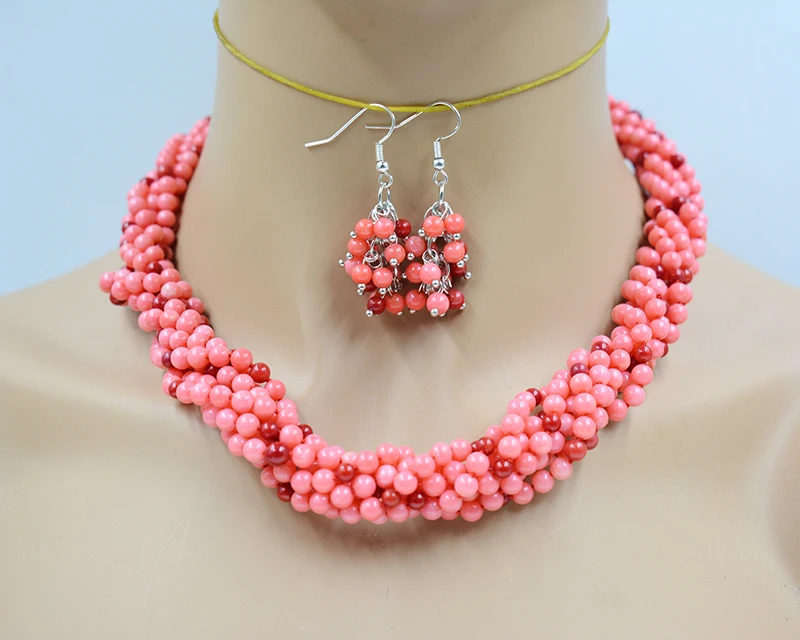 

7 shares. 4MM Natural Coral Necklace/Earrings Set. Women Wedding Classic Jewelry 20”