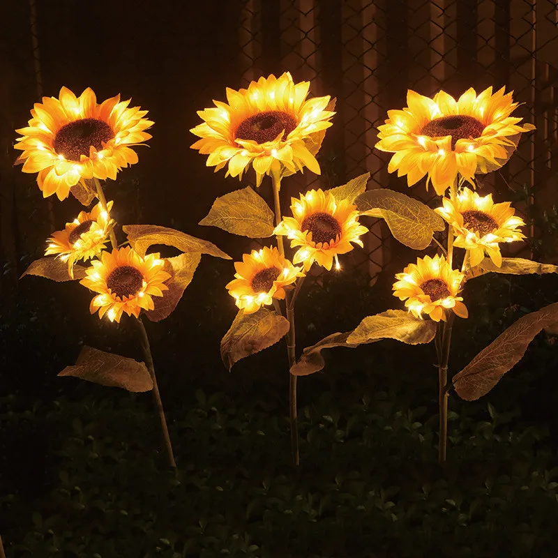 3/1 testa LED simulazione solare luci di girasole giardino cortile prato luci notturne lampada paesaggistica decorazione della casa luce floreale