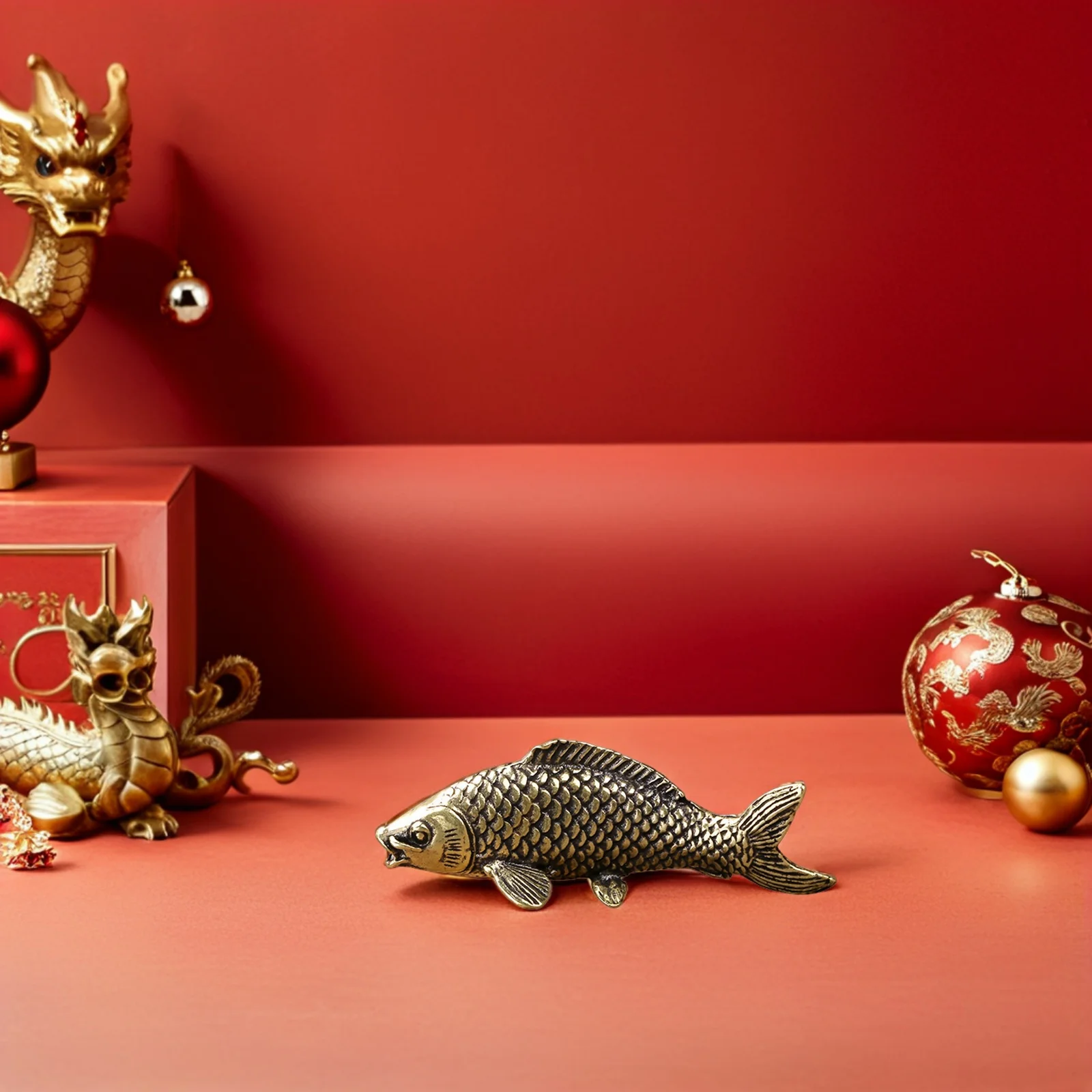 

Copper Carp Ornament Hand-Painted Metal Fish Statue For Home Decor Desktop Decoration Feng Shui Wealth Simulated