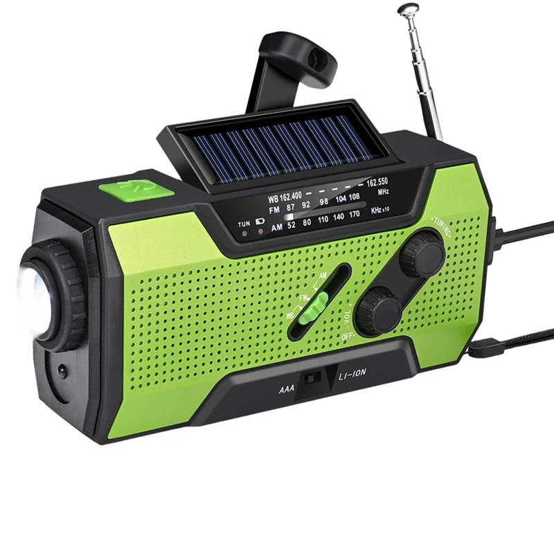 Emergency Weather Radio Hand Crank Portable Solar Charging With AM/FM/NOAA LED Flashlight SOS Alert 2000Mah