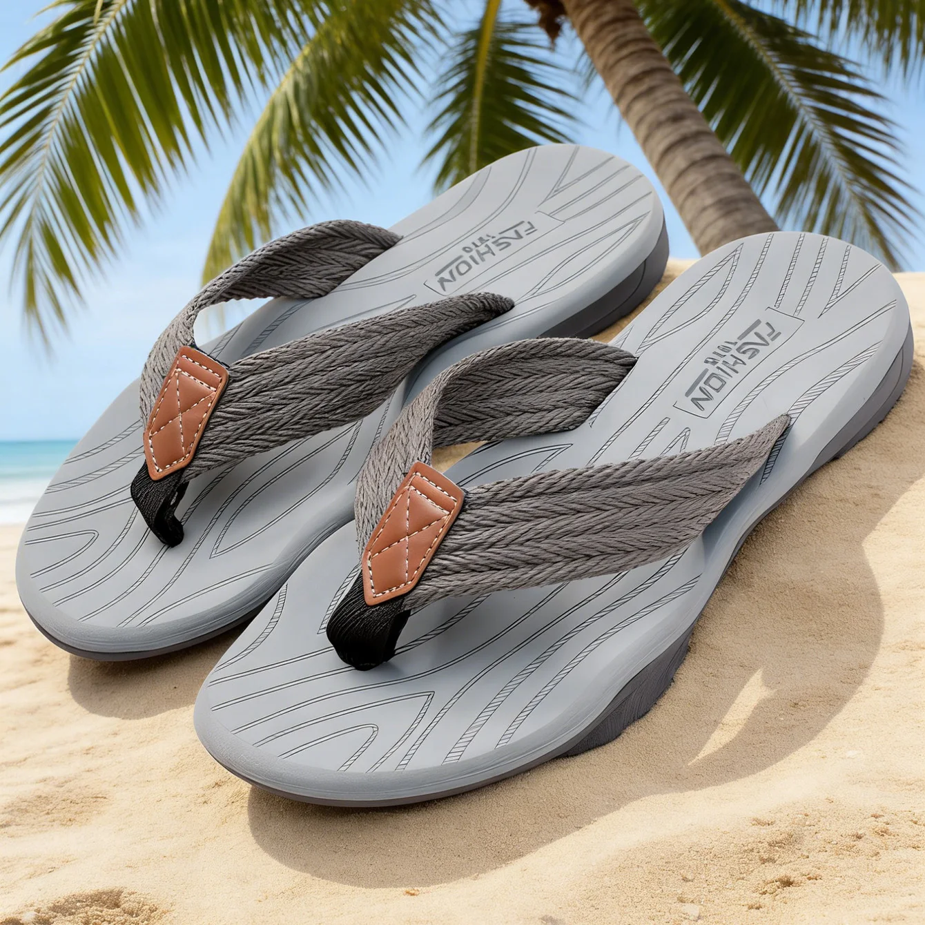 

Summer Essential Men's Flip FlopsWoven Striped Design for Beach Vacation Comfortable Non Slip Indoor Outdoor Slides