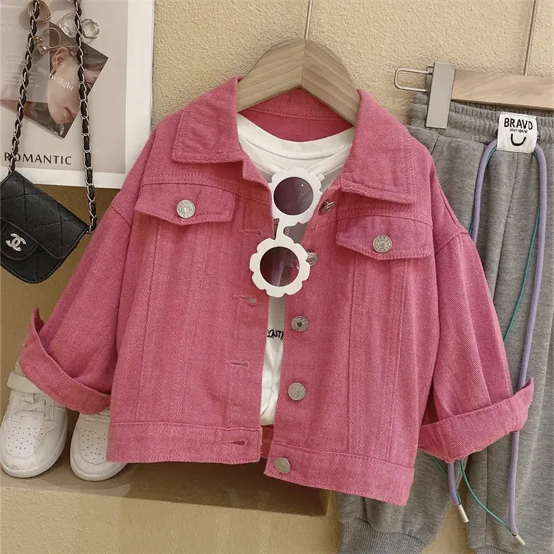 Girls Fashion Cartoon Denim Jacket Spring 2023 Children Korean Style Top Baby Girl Toddler Long Sleeved Jacket Kids Clothing