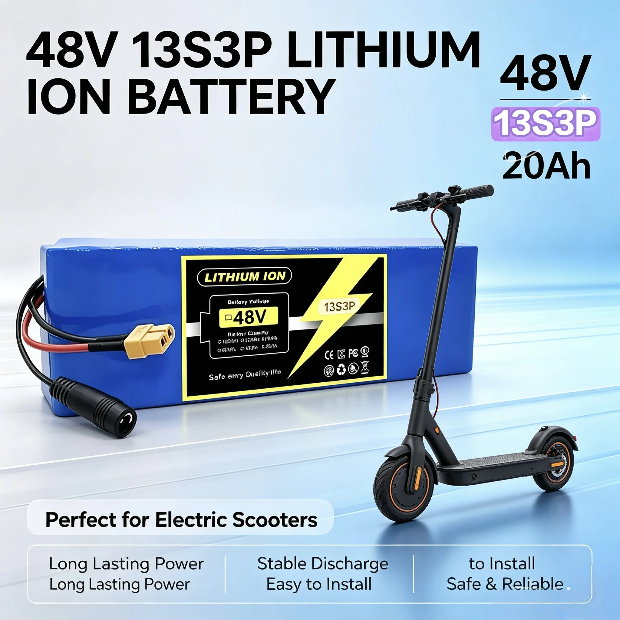 13S3P 48V 120Ah 18650 Li-ion Battery Pack Built-in 15A BMS With 54.6V 2A Charger Complete  For Electric Motorcycle E-Vehicle