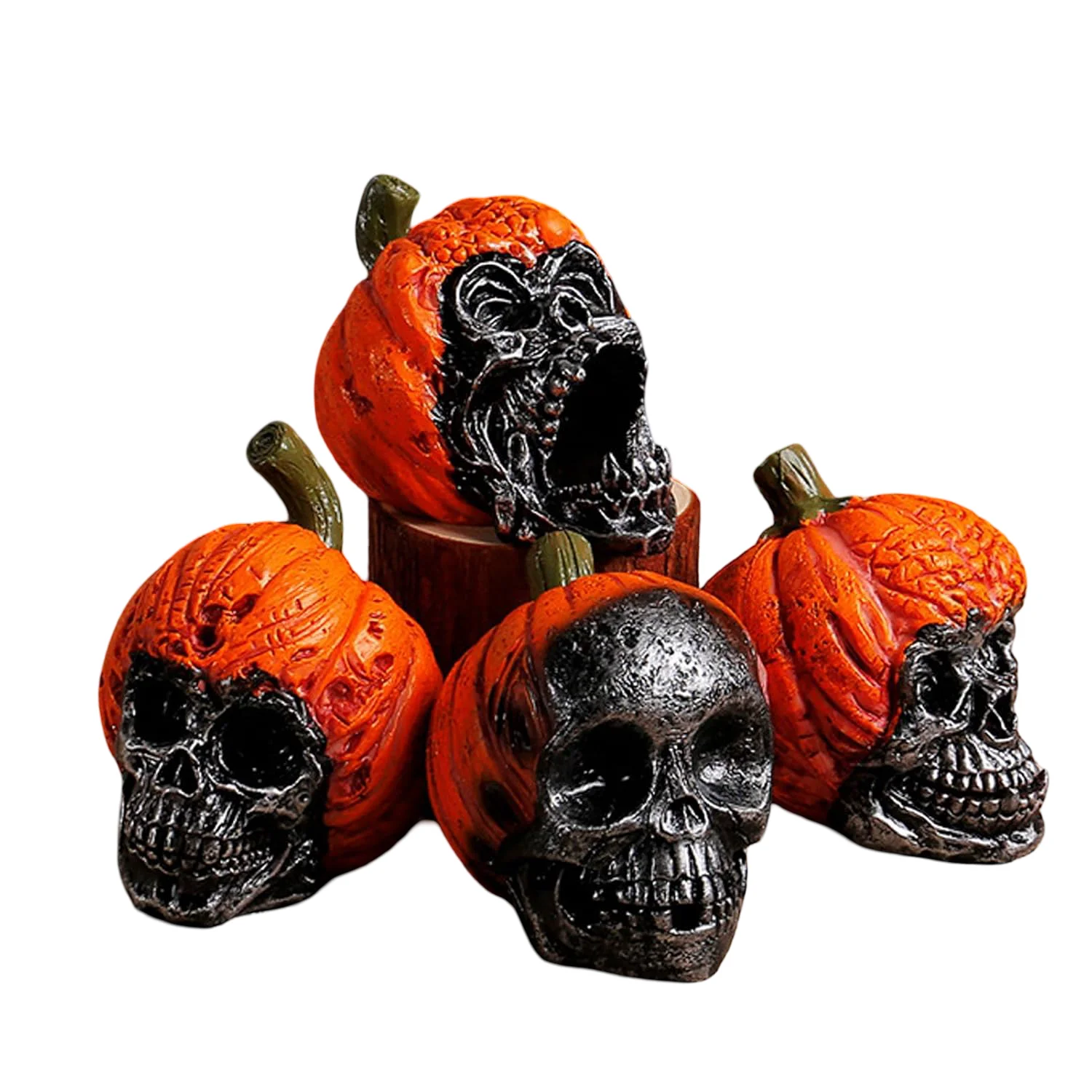 Enge schedeldecoratie voor Halloween 4 Arts harspompoen, ornamenten horrorfiguren dode hoofdprop feest thuisstijl