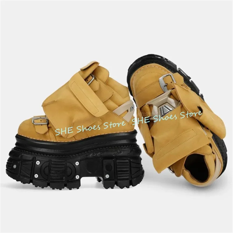 Sepatu Bot Motor High Hop Pocket Decor untuk Pria, Sneakers Gothic Rocker Rivet dengan Sol Tebal, Sepatu Bot Kasual Pria
