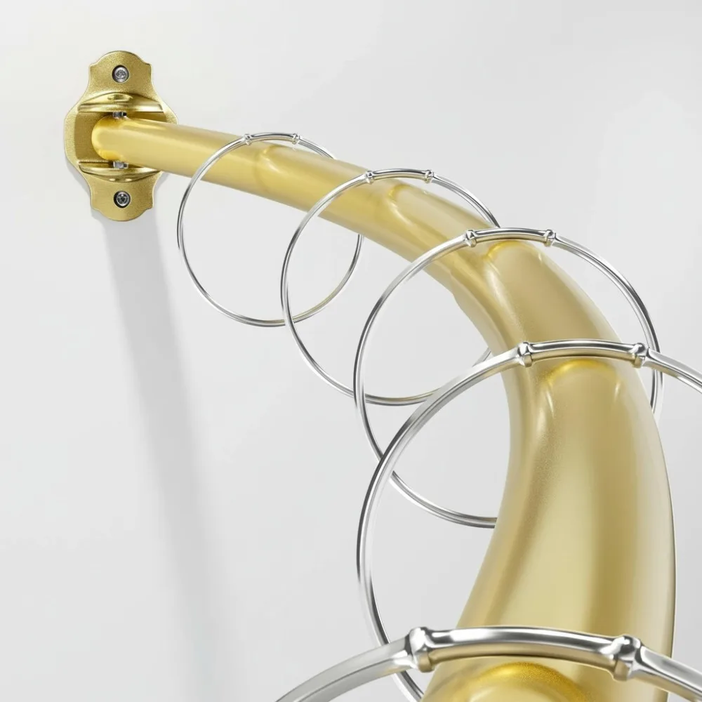 

Curved Shower Rod Adjustable 40-72 Inches, Rust-Proof Stainless Steel Gold Bathroom Shower Curtain Pole for Extra Space