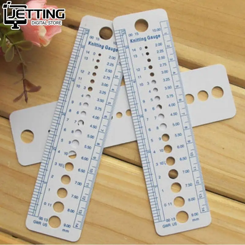 Knitting Needle Gauge Inch Cm Ruler Tool US UK Canada Sizes 2-10mm Plastic Ruler Tool Precision Measuring Measure Sewing Tools