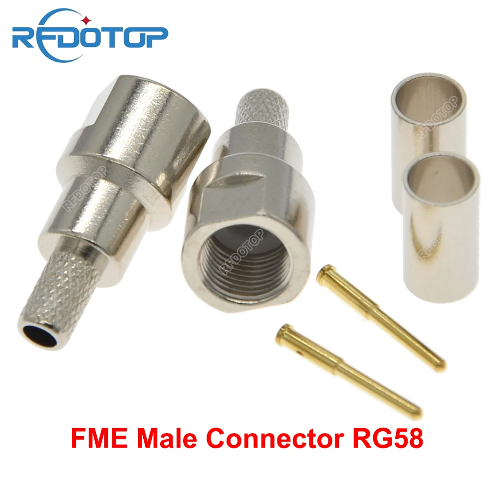 10 unids/lote conector macho FME engarzado RG142/RG58/LMR195 Cable chapado en oro 50Ohm FME-J conector RF de alta calidad