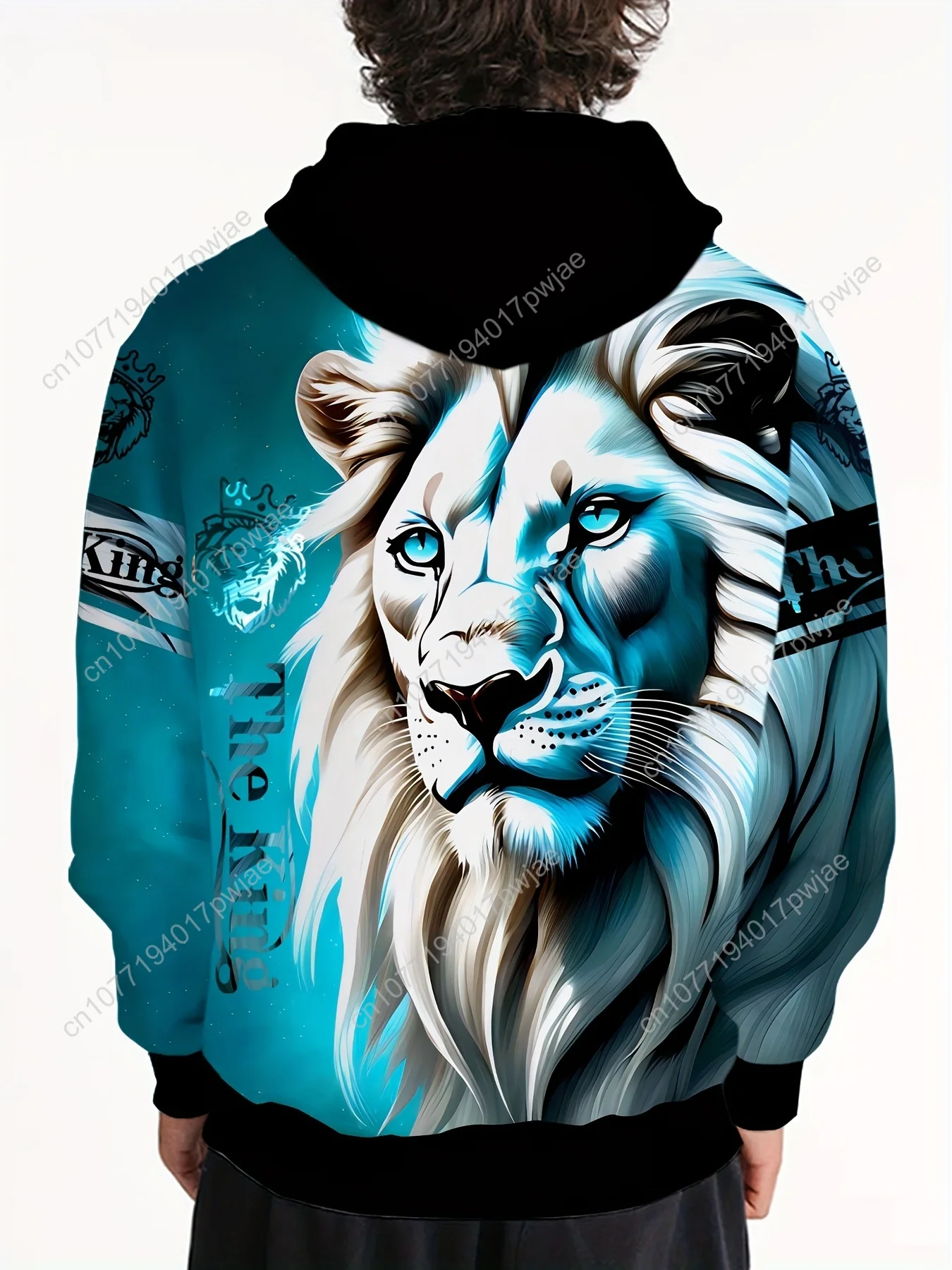 Sweat à capuche imprimé Lion 3D – Pull à capuche confortable et ample avec poche kangourou pour hommes, vêtements d'automne et d'hiver pour hommes