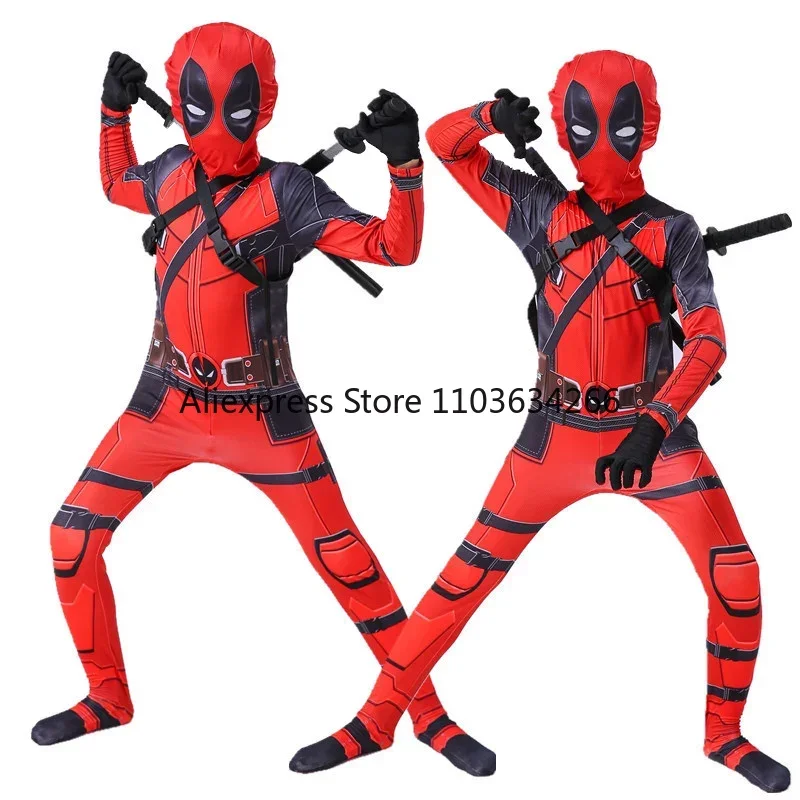 Costume da Deadpool per adulti uomo donna bambini maschera Cosplay tuta zaino accessori Knif supereroe Costume di Halloween bambino