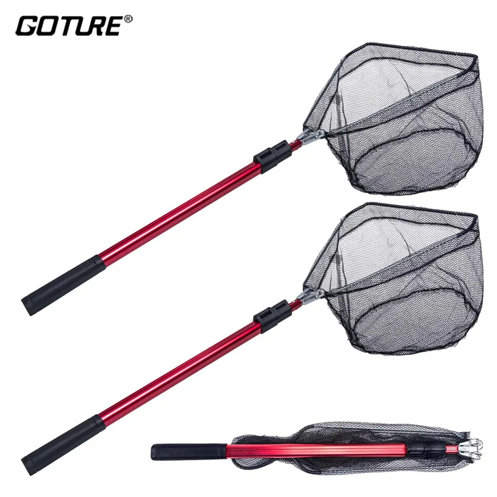 

Goture 1.8m 2.1m Aluminum Alloy Fly Fishing Net Large Triangular Net Head Telescopic Folding Land Net For Fishing Accessories