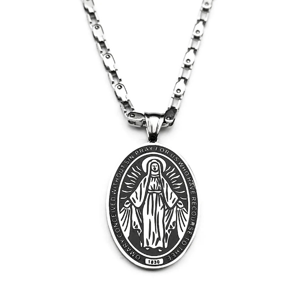 

Virgin Mary Catholic Pendant Necklace Women Men Stainless Steel Silver Color Our Lady Catholic Faith Amulet Chain Jewelry Gifts