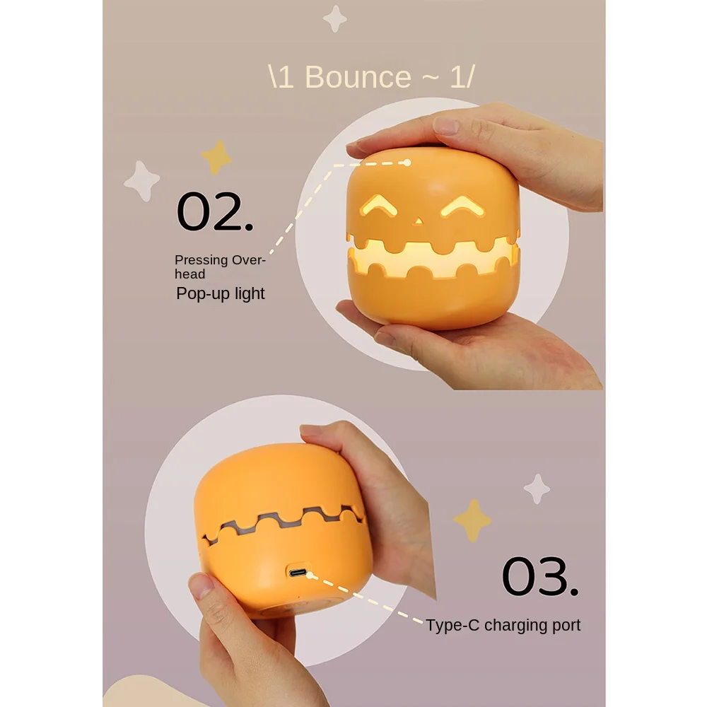 Creative Halloween Pumpkins Lamp Auto-off Timer Dimmable Pumpkin Night Light Push Type Ornament Fun Atmosphere Light Festival